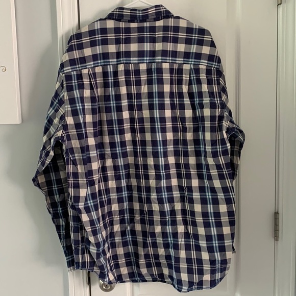 Boden plaid buttons down shirt navy blue purple size XL casual - Picture 11 of 13